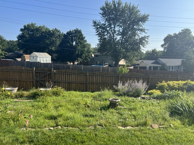 Landscaped front yard at dusk